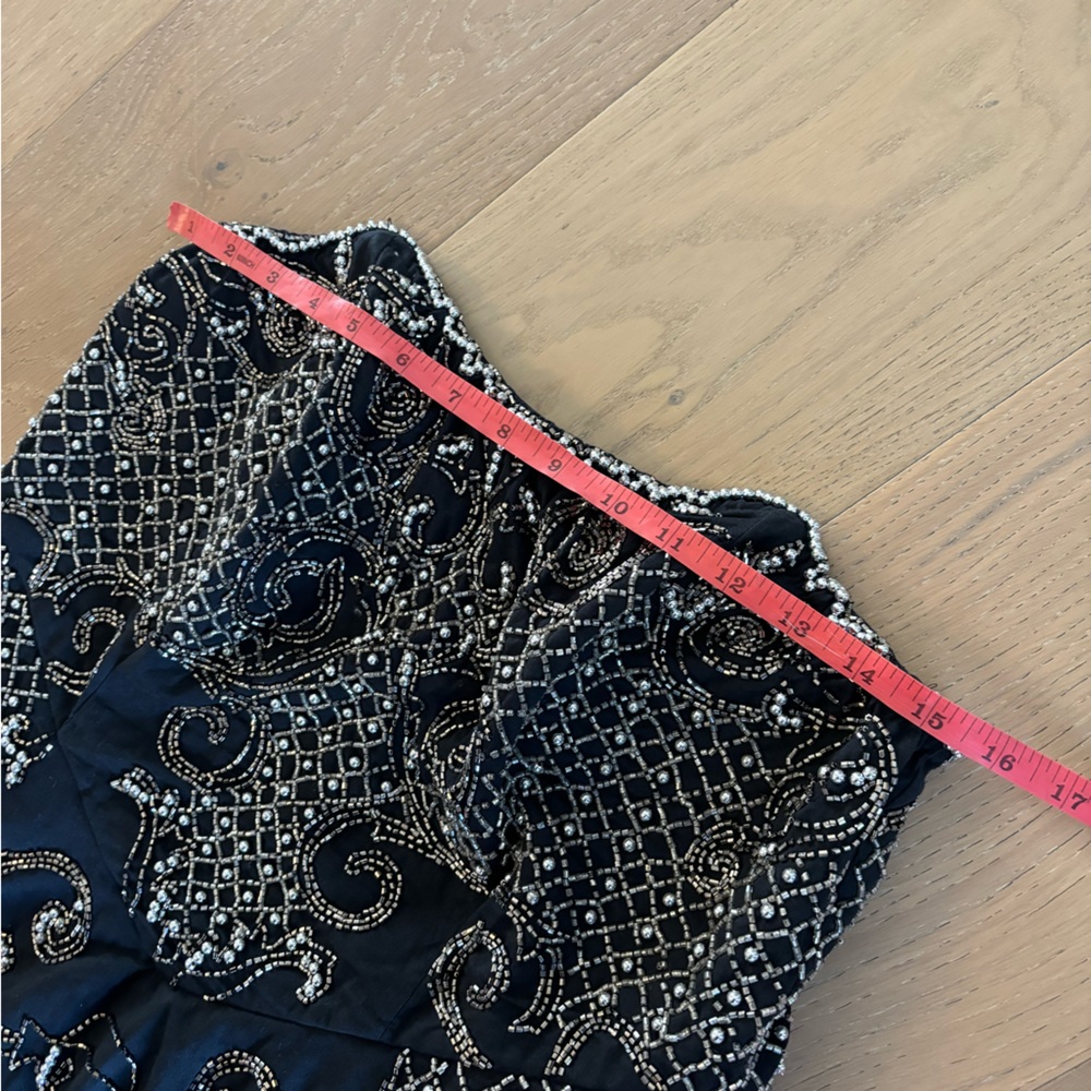 ASOS DESIGN embellished bandeau mini dress in black sequin pearl strapless US 10 - Picture 11 of 13